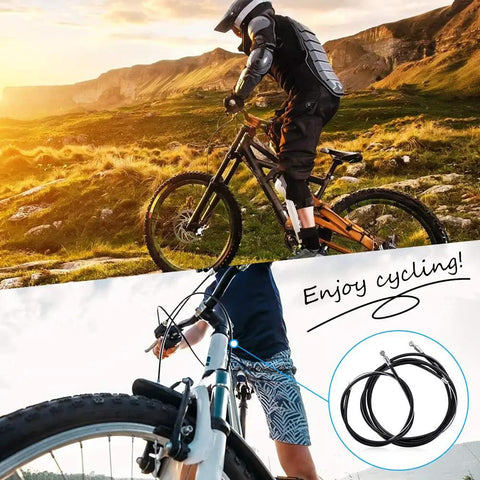 Cyclist on mountain with Premium Bike Brake Cable Kit With Housing For Mountain Vintage And 20 Inch Kids Bicycles, shown close-up