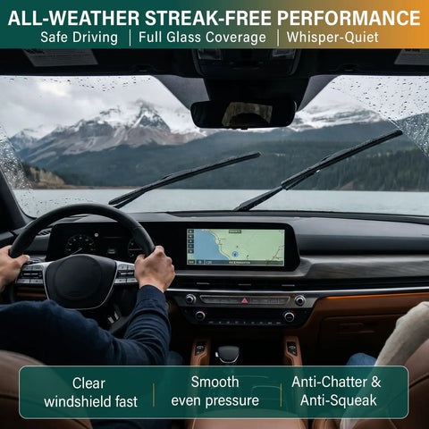 Interior view of vehicle driving with Straight Up Windshield Wiper Blades Replacement For Hyundai Palisade 2020 Through 2025 providing clear visibility.