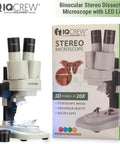 Battery Powered Binocular Stereo Dissecting Microscope With 20X Magnification, LED Illumination, And Interchangeable 5X And 10X Eyepieces, Great For Home Science, Classroom Projects, Rocks, Stamps, Jewelry, And Large Specimens, shown with box