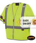 High Visibility Sleeved Mesh Safety Vest With Brilliant Reflective Tape And Utility Pockets Class 3 in vibrant yellow with zipper.