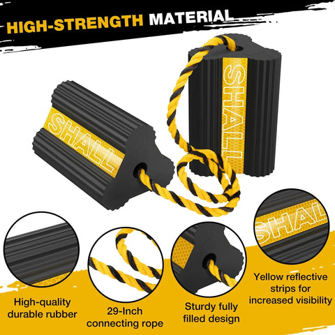 Rugged Built Tough Rubber Wheel Chocks 4 Pack With Rope And Reflective Strips For RVs Trailers Trucks Cars And Aircraft
