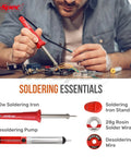 Man using 84 Piece Electronics Soldering Kit with Multimeter and Repair Tools for PCBs and Computers Including a 60W Soldering Iron