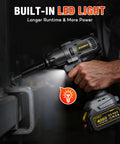 Half Inch Cordless Impact Wrench Delivers Up To 738 Foot Pounds Of Torque For Tough Bolts And Rusted Nuts Beast Mode Power For Car Tires Trucks SUVs RVs And Heavy Duty Garage Maintenance with built-in LED light