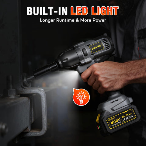 Half Inch Cordless Impact Wrench Delivers Up To 738 Foot Pounds Of Torque For Tough Bolts And Rusted Nuts Beast Mode Power For Car Tires Trucks SUVs RVs And Heavy Duty Garage Maintenance with built-in LED light