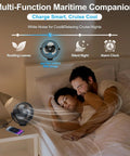 Keep Your Cabin Vibe Fresh With This Magnetic Cruise Fan 12000 Mah Battery 3 Speed Settings Ceiling And Wall Mount Built In Power Bank For Zero Hassle Travel And Sweet Airflow Chill Black in a bedroom setting.