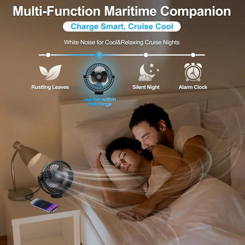 Keep Your Cabin Vibe Fresh With This Magnetic Cruise Fan 12000 Mah Battery 3 Speed Settings Ceiling And Wall Mount Built In Power Bank For Zero Hassle Travel And Sweet Airflow Chill Black in a bedroom setting.