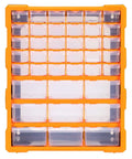 Wall Mount Cabinet Organizer With 39 Drawers And Removable Dividers, DIY Friendly, Black And Orange Plastic Storage System