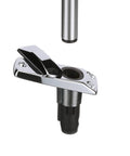 Rectangle 2-Pin Base for 12-Degree Angled Light Pole With Swivel Cover, Zamak Finish, shown with mounting and swivel mechanism