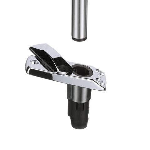 Rectangle 2-Pin Base for 12-Degree Angled Light Pole With Swivel Cover, Zamak Finish, shown with mounting and swivel mechanism