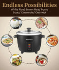 6-Cup Electric Rice Cooker With Stainless Steel Inner Pot For Fluffy Rice, soups, stews, porridge, grains, easy cooking, black
