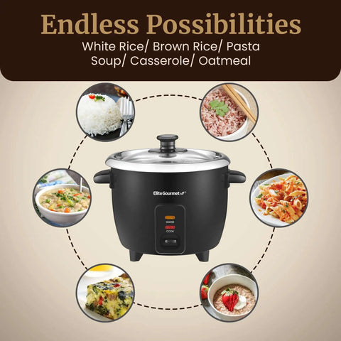 6-Cup Electric Rice Cooker With Stainless Steel Inner Pot For Fluffy Rice, soups, stews, porridge, grains, easy cooking, black