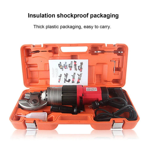 Electric Rebar Cutter Handheld Hydraulic Cut Off Machine in orange case with manual and accessories