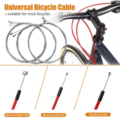 Universal Bicycle Cable And Housing Replacement Kit For Brake And Shift Cables, red cables on a bike, close-up view