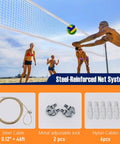 Group playing with Heavy Duty Volleyball Net For Backyard And Pool Play, 32x3 Feet With 4 Inch Mesh, AVP NCAA Standard