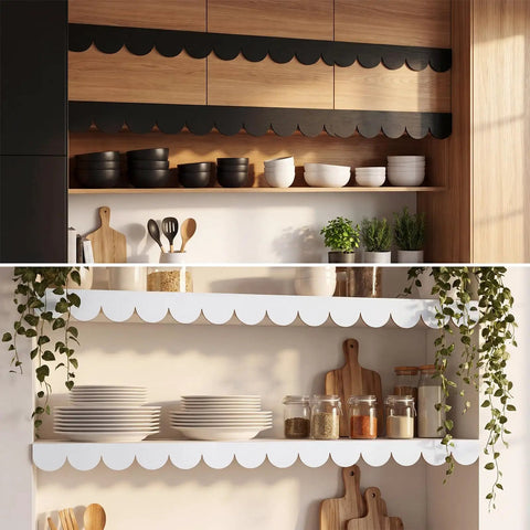 18 Pack Scalloped Wood Trim Strips Unfinished Plywood Craft Moldings For Home Decor Diy Projects Painting Wall Accent used on shelves.