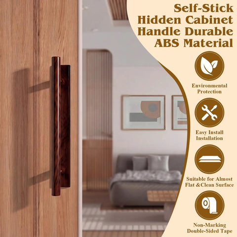 50 Pack Self Stick Drawer Pulls Stick On ABS Plastic Adhesive Cabinet Handles for Kitchen Doors and Furniture, reddish brown finish.