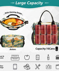 Insulated Lunch Bag With Adjustable Shoulder Strap, Tropical Summer Desert Cactus Print, showing large capacity and multiple compartments