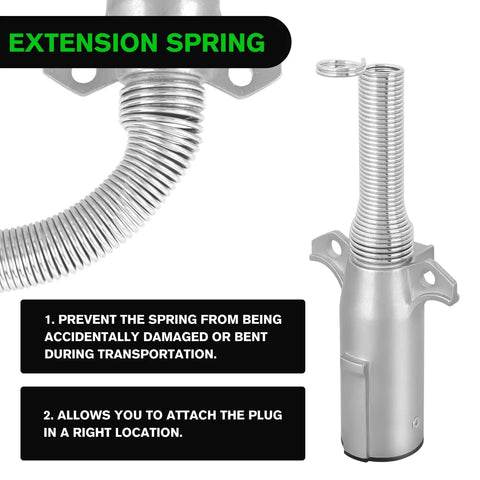 Heavy Duty 7 Pin Round Trailer Connector Assembly For Pickup Trucks Replaces Fried Wiring Harness Splice Directly To Hook Up Taillights Brake System And Electric Brakes Without Hassle with extension spring and mounting detail.