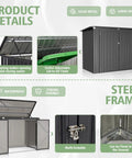 5.7 Ft Wide Galvanized Steel Horizontal Garbage Storage Shed With Lockable Door Bolt, showcasing features like lid and lock