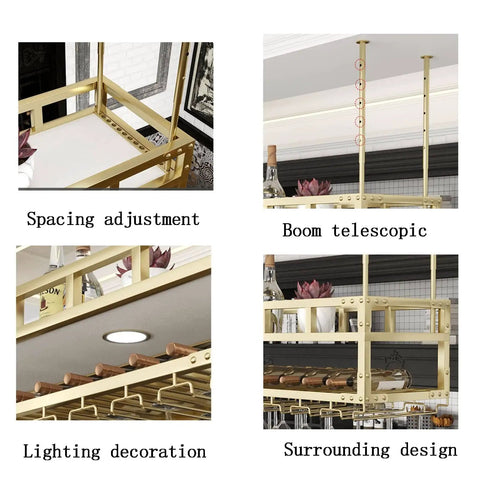 Ceiling Mounted Wine Rack Suspension System With Glass Holder And Bottle Rack Heavy Duty Built To Last Floating Overhead Storage Shelf