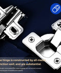 Close-up of 10 Pack 5 Pairs Soft Close Kitchen Cabinet Hinges for Half Inch Overlay in brushed nickel with 105 degree opening.
