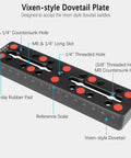 Vixen Style Dovetail Mounting Plate With 160mm Telescope Rail Bar and M6 One Quarter Inch and Three Eighth Inch Camera Screws diagram