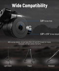 Close-up of Low Profile Camera Tripod Ball Head with 3/8 to 1/4 inch screw adapter, fits tripod monopod slider DSLR camcorder.