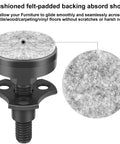Adjustable Furniture Leveling Feet Heavy Duty Levelers with felt-padded backing for smooth glide, 3/8-16 thread, black, close-up view