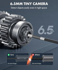 360 Degree Four Way Articulating Borescope With Tiny 0.26 Inch Probe showing 6.5mm camera comparison against gear mechanism