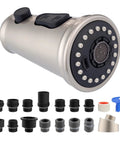 Pull Down Faucet Head Replacement With Three Function Sprayer Modes, High Pressure Rinse, 15 Adapters Included, NSF ANSI CAN 61 CUPC Certified, Compatible With Moen Delta Kohler Faucets, Brushed Nickel Finish