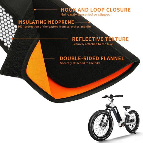 Winter Ready E Bike Battery Cover Neoprene Large Size For Fat Tire Ebikes With Light Reflective Safety Waterproof And Dustproof Shield That Extends Battery Life And Keeps Your Battery Juiced Up In Cold Rides