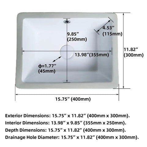 Compact White Porcelain Undermount Bathroom Sink For Small Bathrooms And RVs Rectangular Ceramic Basin With Overflow dimensions