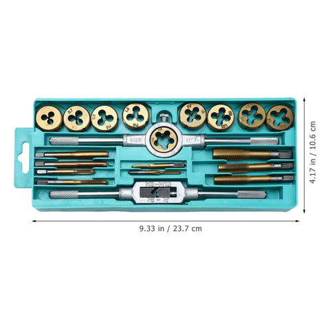 Ultimate 20pcs Metric Thread Tap And Die Set With Alloy Steel Handles For Fast Hand Threading On Metal Parts Perfect For Machining And DIY Fixing Jobs, 23.7 cm case