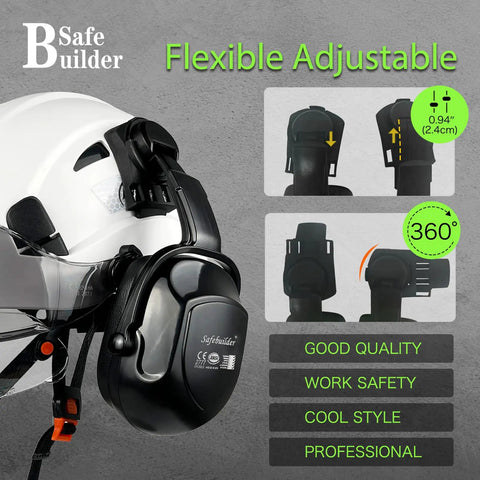 Construction Safety Helmet With Clear And Tinted Visors Earmuffs Hearing Protection White Industrial Hard Hat For Engineers