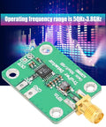 RF Detector Module AD8362 50Hz-3.8GHz wideband RF power monitor with green PCB mount and screw connector, showing frequency range.