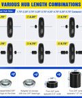 Various hub length combinations for 13 Inch Flat Free Wheelbarrow Tire 4.00 6 Heavy Duty With Universal Solid Tire And Five Eighth Inch Bearing Plus Three Quarter Inch Bearing Kit Replacement Wheel For Wheelbarrow Hand Truck Garden Includes Adapter Kit