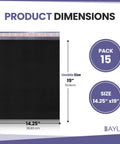 Black Poly Bubble Mailers 14.50x20 Inch Self Seal Large Padded Envelopes Air Cushioned Mailers Waterproof Lightweight Shipping Bags 15 Pack For Large Item Shipping And Bulk Mailing Convenience showing dimensions and pack size