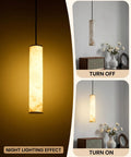 Omgomne Natural Spanish Alabaster Pendant Light 11.8 inch showing night lighting effect with warm glow and modern decor.
