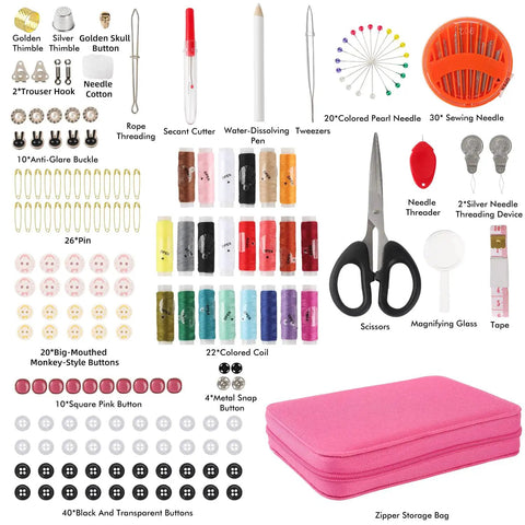 On The Go Pink Sewing Kit For Adults Portable Travel Set With 198 Pieces Includes Needles Thread Scissors Tape Measure