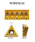 3/4-inch shank chamfering tool holder with 10 TCMT32.51/32.52 carbide inserts in yellow storage tray