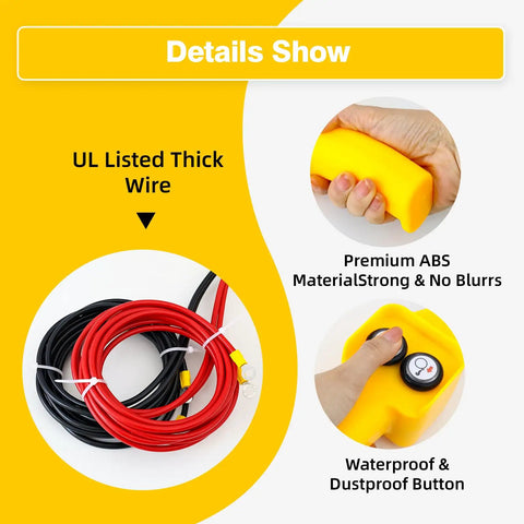Universal 12V Winch Control Box With Relay Switch For 1500-5000LB Winches On ATV Truck And Trailer Rugged Yellow ABS Housing Simple Install Replacement To Restore Beefed Up Power And Reliable Towing, yellow ABS box with thick UL wire and waterproof button