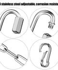 Close-up of 4 Pack 20 Inch Stainless Steel Swing Chains With Carabiners And Spring Snap Links Heavy Duty 2205lb Capacity parts
