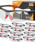 Top Shelf ANSI Z871 Safety Glasses For Trade Workers Featuring Tough As Nails Scratch Resistance And UV400 Eye Protection with clear lenses in a 12 pack.