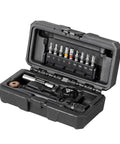 Open portable bike tool box with Pro Grade Adjustable Torque Kit 2 To 10 Nm With 9 Bit Set including Allen and Torx bits.