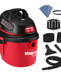 Two Point Five Gallon Wet Dry Vacuum With 2.0 Peak HP Power Portable Compact Shop Vacuum With Top Handle Wall Bracket And Attachments