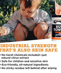 Child holding dirt next to Orange Heavy Duty Ruff Towels With Scrubbing Power 10 By 12 Inches Dual Textured Multi Purpose Cleaning Wipes