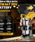 Killer Torque Cordless Compact Router With Brushless Motor Churning Out 30000 Rpm For Flawless Edge Trimming And Precise Routing Tasks Bare Tool with DEWALT 20V battery compatibility.