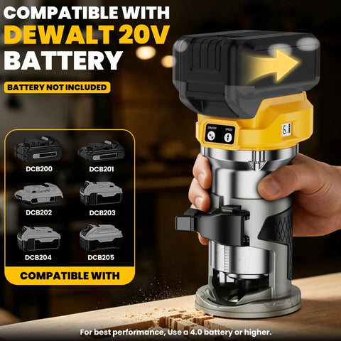 Killer Torque Cordless Compact Router With Brushless Motor Churning Out 30000 Rpm For Flawless Edge Trimming And Precise Routing Tasks Bare Tool with DEWALT 20V battery compatibility.