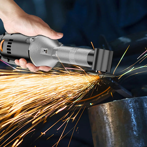 Multi-Purpose Electric Die Grinder Kit With 6 Variable Speeds in use on metal, sparks flying, black compact design