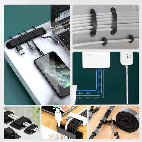 All In One Cable Management Kit For Desk Car And Office With 188 Pieces Including 60 Cable Clip Holders shown in use on desk